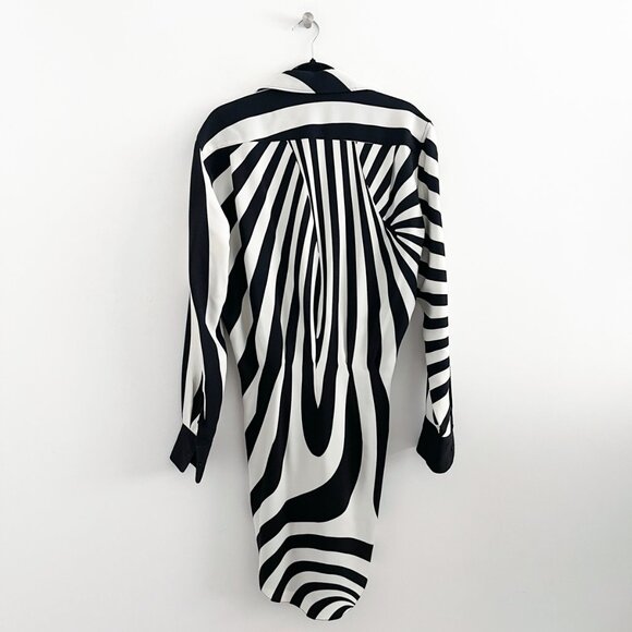 Brandon Maxwell The Nouveau Ruched Striped Crepe Mini Dress Black and Off-White - Picture 3 of 10